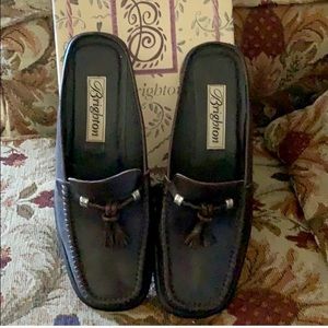 Brighton Tassel Loafer Mule Slides Brown Leather